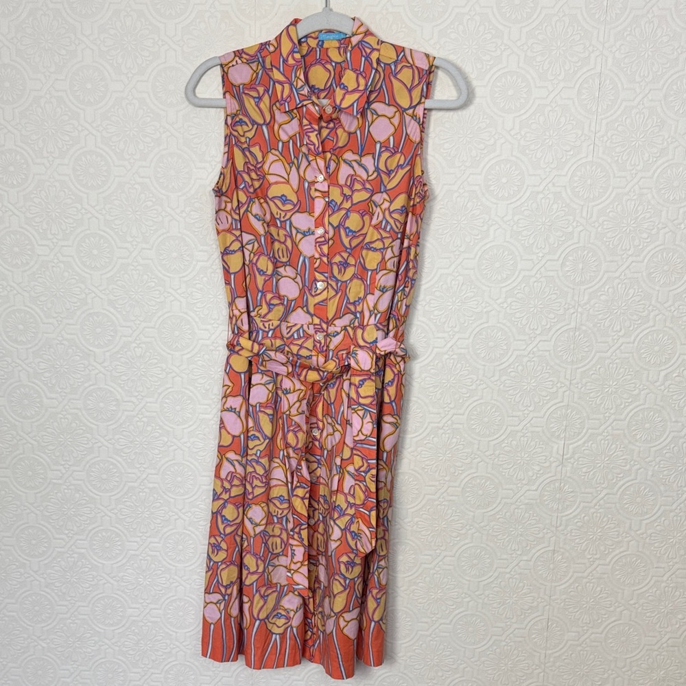 J. McLaughlin Sleeveless Printed Shirt Dress | Belted Midi Dress |ā Small